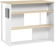 HOMCOM Konyhai Bárasztal 3 Polccal és Rozsdamentes Acél Kés Tartóval, 105 x 65 x 90 cm, Fehér és Natur | Aosom