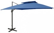 azúrkék dupla tetejű konzolos napernyő 300 x 300 cm