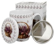 Levendula virágos porcelán teás bögre szűrővel díszdobozban Lavender