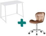 Dolgozószobai szett – összecsukható íróasztal ZARIMO 80×40 cm fehér + irodai szék AVOLA VELVET világosbarna