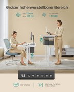 Elektromosan állítható magasságú íróasztal, 60 × 140 cm, felhő fehér színben