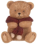 Medve piros sállal dekoráció, polirezín, 10 cm