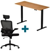 CSOMAGAJÁNLAT | LVN System Lite elektromos asztal + forgószék szett | Tölgy-fekete 140x60cm elektromosan állítható magasságú íróasztal + fekete forgószék