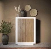 SKY 2.0 magas komód, 2 ajtóval, fehér matt lakkozott vázzal és Mercuri tölgy mintázatú laminált előlapokkal