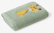 Goldea gyermek frottír törölköző - zsiráf zsályaszínű alapon 30 x 50 cm