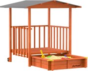 SUNNY verandás homokozó, 130x130x143cm, barna/szürke Jurhan