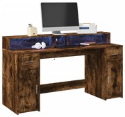 füstös tölgy színű szerelt fa íróasztal LED-ekkel 160x55x91 cm