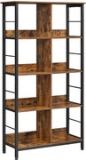 4 szintes könyvespolc, könyvespolc, 80 x 33 x 149 cm, rusztikus barna-fekete