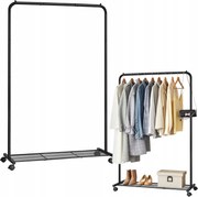 Kerekes ruhaakasztó Mobil polccal Tömör Tágas Fém Fekete