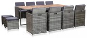 13 részes antracitszürke polyrattan és akácfa étkezőszett