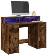füstös tölgy színű szerelt fa íróasztal LED-ekkel 120x55x91 cm
