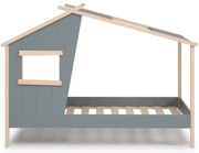 Szürkészöld borovi fenyő házikó alakú gyerekágy ágyráccsal 90x190 cm Luba – Marckeric