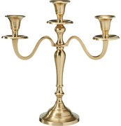 Fém gyertyatartó, 3 karos, 29x10x30 cm, szín:arany, dekoráció: 1