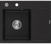 Mexen Ben gránit mosogató 1 rekesszel, csepegtetővel, balos 600 x 500 mm, fekete, króm szifon - 6522605000-77