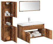 5 részes antik fa színű szerelt fa fürdőszobai bútorszett