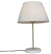 Retro asztali lámpa sárgarézzel és krémszínű pliszé árnyékolóval 35 cm - Kaso