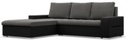 Toronto sarokkanapé, 2 ágyneműtartóval, bársony + műbőr, baloldali, szürke - fekete