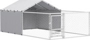 PawHut Kutyakenel UV-álló Vízálló Tetővel és Forgatható Tálakkal, Kutya Kennel Közepes és Nagy Kutyák Számára Acél Zárható Ajtóval, 400x230x150 cm, Ez