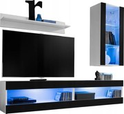 Rtv bútor szett Tivoli SET5 Fehér/Fekete, Kék Led