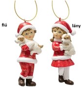 Karácsonyfadísz Piros ruhás kisfiú / kislány kutyával két féle / Fiú