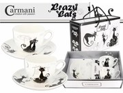 Porcelán csésze 2 személyes fekete macskás 250 ml