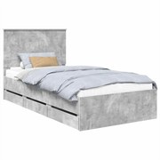 vidaXL Ágykeret fiókkal tárolóval Beton Szürke 100 x 200 cm Mérnöki Fa