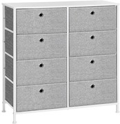 Komód, tárolóegység 8 könnyen kihúzható textilfiókkal, világosszürke és fehér színben