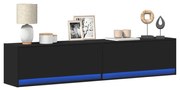 fekete falra szerelhető TV-szekrény LED-del 180 x 31 x 38 cm