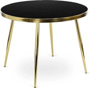 Üveg étkezőasztal 100 cm méretben, fekete/arany színben TINGA