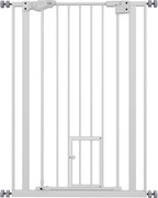 PawHut 104 cm-es Állatbiztonsági Kapu Automatikus Záródású Ajtóval, Kettős Zárású Rendszerrel, Fúrás Nélkül, 74-80 cm-ig, Fehér Acél | Aosom