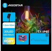 Aigostar - LED napelemes karácsonyi fényfüzér 20 LED, 8 funkció, 11,5 m, IP65, s