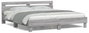 szürke sonoma színű ágykeret fejtámlával és LED-del 160x200 cm