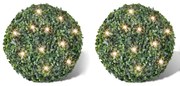 2 db kerti buxus labda műlevelekkel és napelemes fényfüzérrel 35 cm