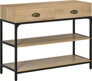 HOMCOM Konzol Asztal Előszobai Asztal 2 Fiókkal és 2 Polccal Acél Váz Előszobai Bútor 100x35x79.2 cm Tölgy | Aosom