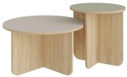 Krémszínű-natúr színű kerek dohányzóasztal szett 2 db-os tölgyfa dekorral ø 70 cm Hillary – Marckeric