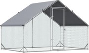PawHut Galléros Kakas Fedezéke, Acélból Készült, 300 x 200 x 200 cm-es Tyúkól Fedéllel, Ajtóval, Tyúk Futóval 4-6 Tyúk, Kisebb Állatok részére, Ezüst