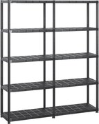 vidaXL fekete műanyag 5 szintes tárolópolc 142 x 38 x 170 cm
