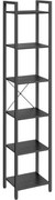 6 szintes könyvespolc, állópolc, fém kerettel, fekete