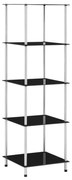 5 szintes fekete edzett üveg polc 40 x 40 x 130 cm