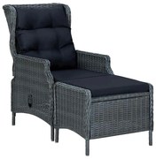 vidaXL sötétszürke dönthető polyrattan kerti szék lábzsámollyal