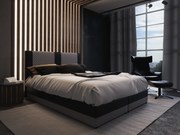 Franciaágy  Boxspring 140 cm Pecos Comfort (öko-bőr  + szürke + fekete) (matraccal és tárolóhellyel). 1056267