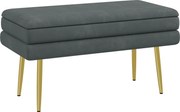 HOMCOM Párnázott Tárolópad Velúrhatású, Fém Lábakkal, Tárolópad Nappaliba, Hálószobába, Előszobába Szürke, 79,5 x 37,5 x 43 cm | Aosom