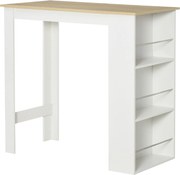 HOMCOM Bárasztal Bistro Asztal Étkező Asztal Magas Asztal 3 Oldalsó Polccal és Fából készült Kialakítás 50 kg Teherbírás 112x57x106 cm Fehér | Aosom