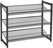 IDA halmozható cipőállvány, 3 polc, 74x31x63cm, fekete SongmicsHome