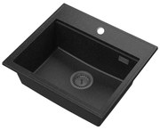 SINK Quality Mosogató minőségi Ferrum Új 5055, 1 kamrás gránit mosogató 560x500x210 mm + grafit szifon, fekete foltos, SKQ-FER.5055.BP.XB