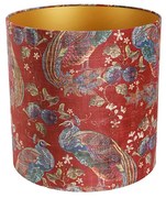 Bársony lámpabúra piros páva mintával 40/40/40 belül arany