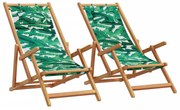 2 db összecsukható levélmintás szövet és tömör fa strandszék