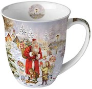 Télapós karácsonyi porcelán bögre 400 ml Santa bringing presents