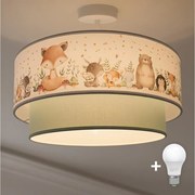 Brilagi-LED gyerek felületre szerelhető csillár BOBO 1xE27/60W/230V, átm. 40 cm, fehér/zöld/állatmintás