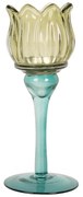 Üveg mécsestartó tulipán kehely alakú 7x19 cm kék zöld